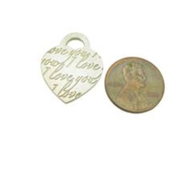 Tiffany & Co. Sterling Silver 1" Large Heart shaped I LOVE YOU Pendant Charm - Picture 2 of 2